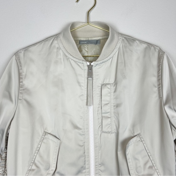 Vince Ruched Sleeve Satin Parachute Bomber Jacket Chalet Ivory Cream Size Small - Picture 8 of 16
